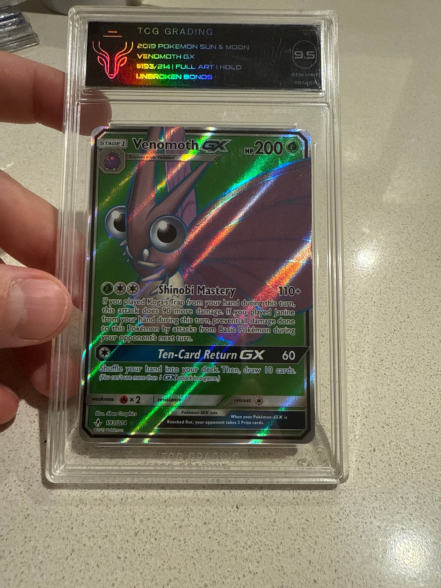 Venomoth gx 193/214 FA unbroken bonds TCG 9.5