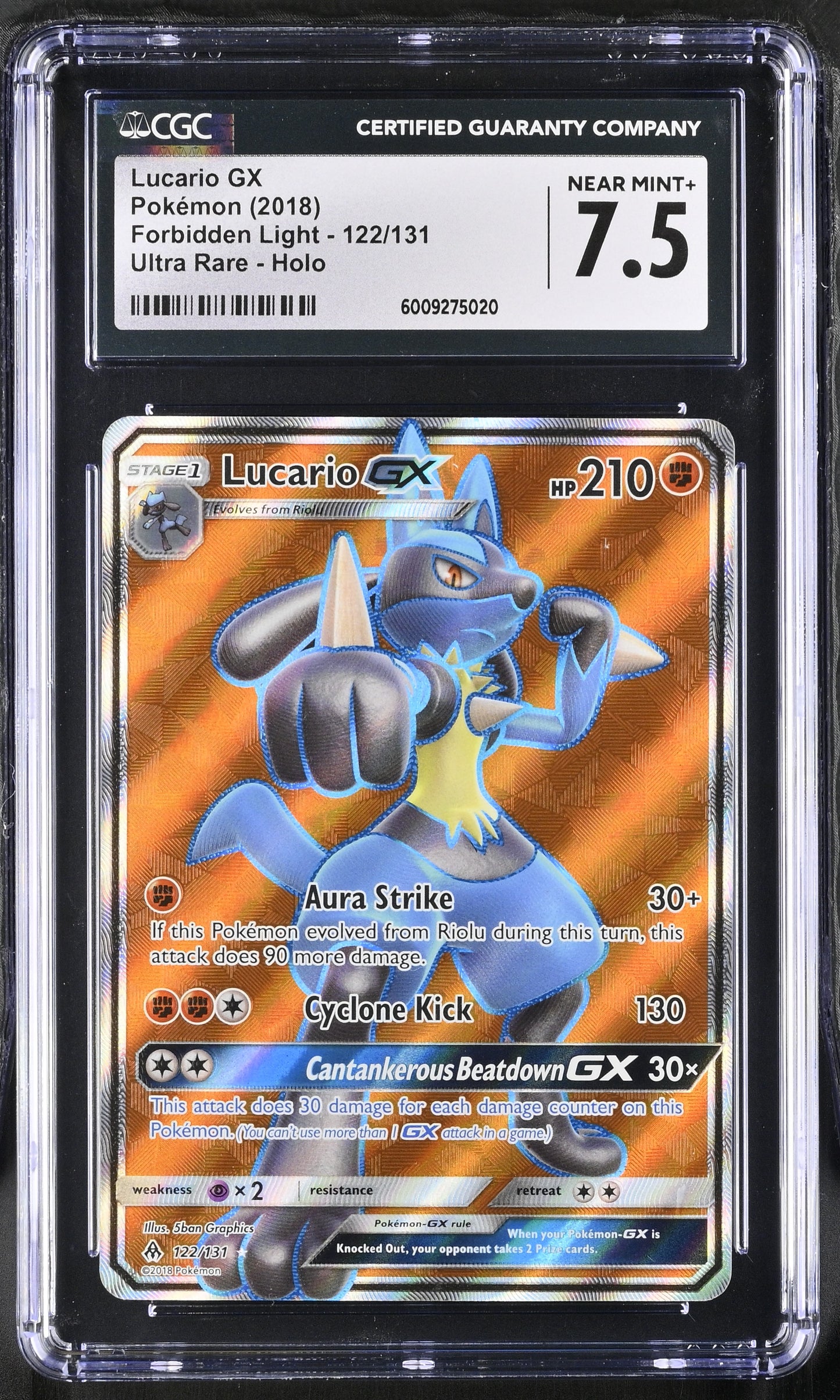Pokémon Lucario GX 122/131 Forbidden Light | CGC 7.5