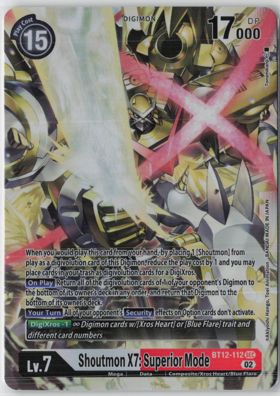 Shoutmon X7: Superior Mode BT12-112 SEC Secret Rare Across Time Digimon NM